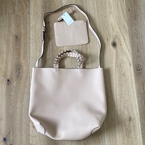 Jules Kae blush colored Tote and matching smaller zipper pouch with tassel.